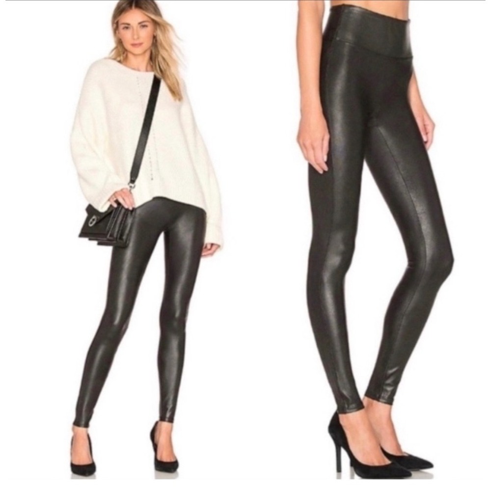 Spanx‎ Black Faux Leather Leggings Sz Large NEW